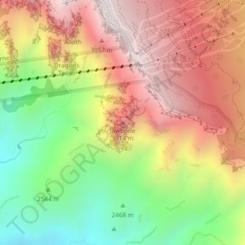 Mappa topografica Jawbone, altitudine, rilievo