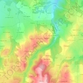 Mappa topografica Loure, altitudine, rilievo