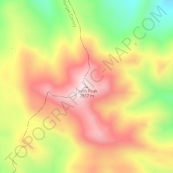 Mappa topografica Lewis Peak, altitudine, rilievo