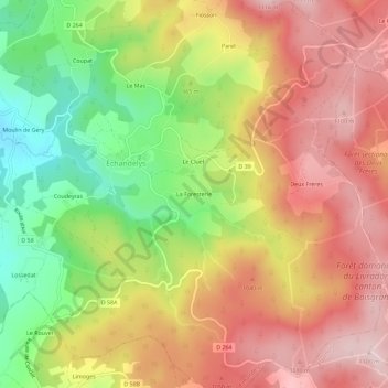 Mappa topografica La Foresterie, altitudine, rilievo