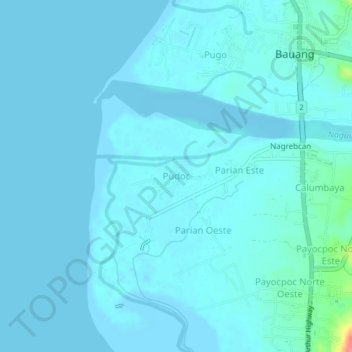 Mappa topografica Pudoc, altitudine, rilievo