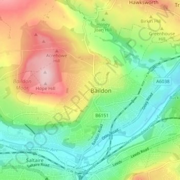 Mappa topografica Baildon, altitudine, rilievo