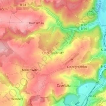 Mappa topografica Untergrochlitz, altitudine, rilievo