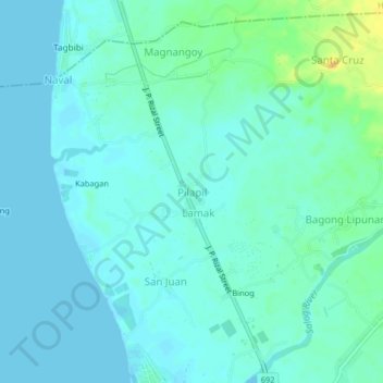 Mappa topografica Pilapil, altitudine, rilievo