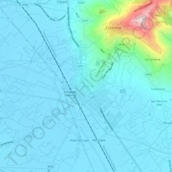 Mappa topografica Camucia, altitudine, rilievo