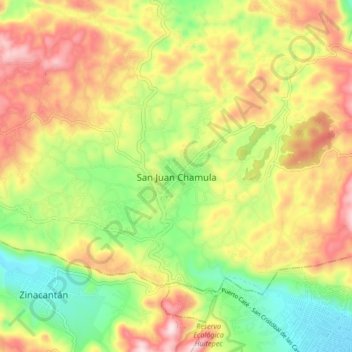 Mappa topografica San Juan Chamula, altitudine, rilievo