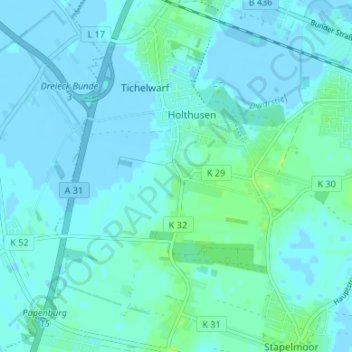 Mappa topografica Holthuserheide, altitudine, rilievo