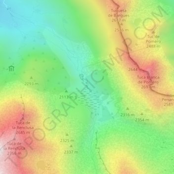 Mappa topografica Cascada de Aigualluts, altitudine, rilievo