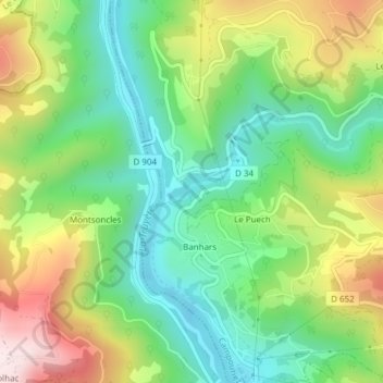 Mappa topografica Moulin de Banhars, altitudine, rilievo