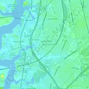 Mappa topografica Portlock, altitudine, rilievo