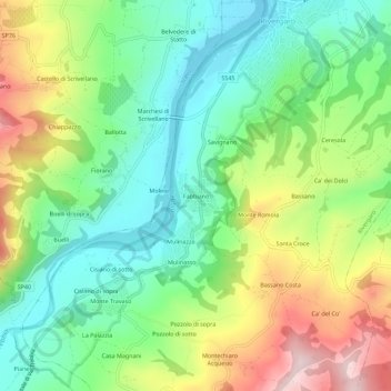 Mappa topografica Fabbiano, altitudine, rilievo