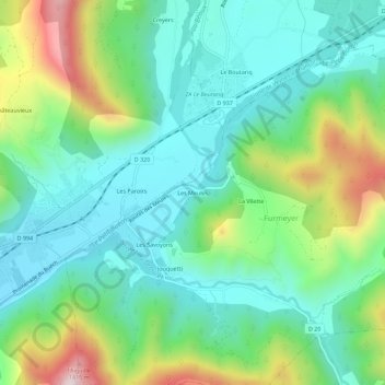 Mappa topografica Les Meules, altitudine, rilievo