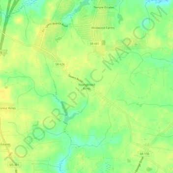 Mappa topografica Youngblood Acres, altitudine, rilievo