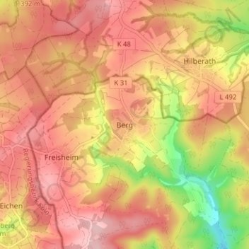 Mappa topografica Berg, altitudine, rilievo