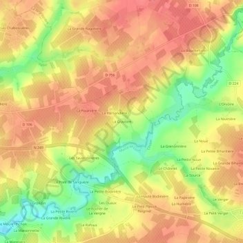 Mappa topografica La Gravoire, altitudine, rilievo