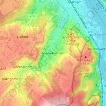 Mappa topografica Niederbachem, altitudine, rilievo