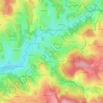 Mappa topografica La Croix d'Entraigues, altitudine, rilievo