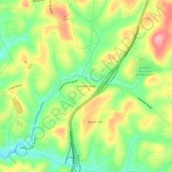 Mappa topografica Basforth Acres, altitudine, rilievo