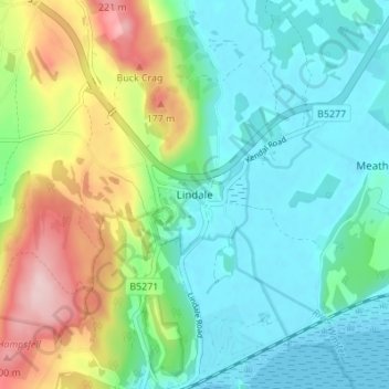 Mappa topografica Lindale, altitudine, rilievo