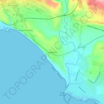 Mappa topografica Maddalusa, altitudine, rilievo