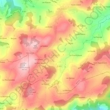 Mappa topografica Lamure, altitudine, rilievo