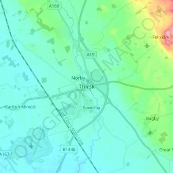 Mappa topografica Thirsk, altitudine, rilievo