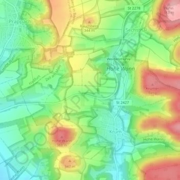 Mappa topografica Bernsgrund, altitudine, rilievo