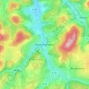 Mappa topografica Niederberndorf, altitudine, rilievo