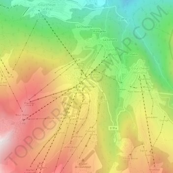 Mappa topografica Courchevel, altitudine, rilievo