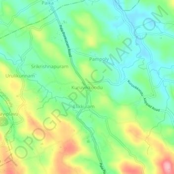 Mappa topografica Kuruvikkoodu, altitudine, rilievo