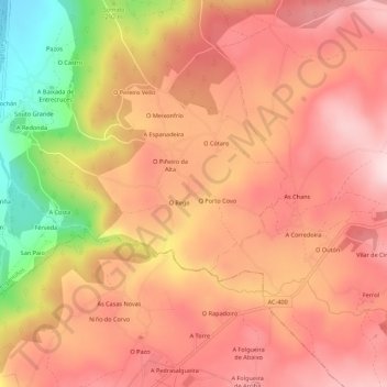 Mappa topografica Vilachán, altitudine, rilievo