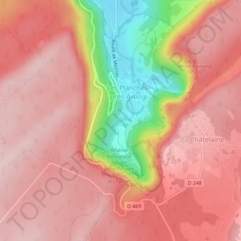 Mappa topografica Cascade Damandre, altitudine, rilievo