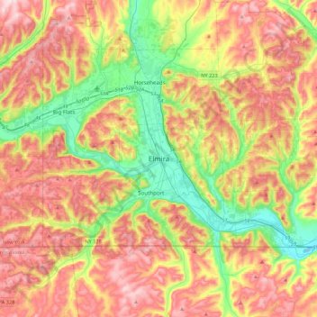 Mappa topografica Elmira, altitudine, rilievo
