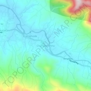 Mappa topografica Chungakkunnu, altitudine, rilievo