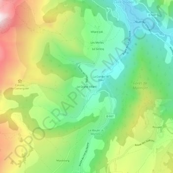 Mappa topografica Le Grand Villard, altitudine, rilievo