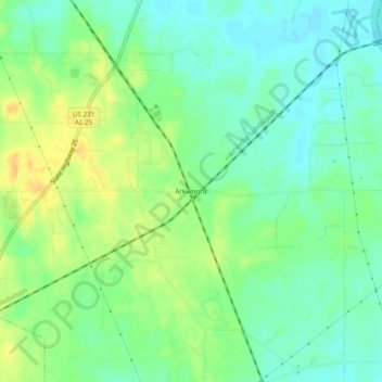 Mappa topografica Arkwright, altitudine, rilievo
