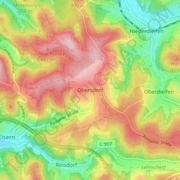 Mappa topografica Obersdorf, altitudine, rilievo