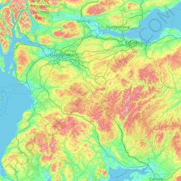 Mappa topografica Lanarkshire, altitudine, rilievo
