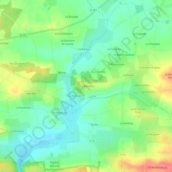 Mappa topografica Le Meneu, altitudine, rilievo
