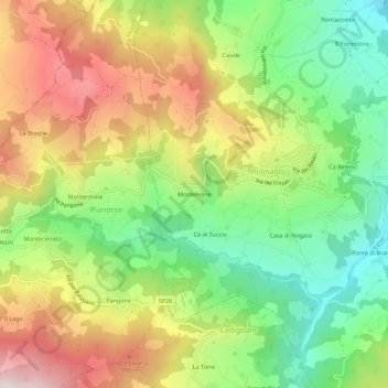 Mappa topografica Monteleone, altitudine, rilievo