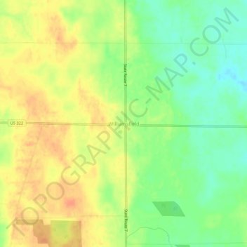 Mappa topografica Williamsfield, altitudine, rilievo