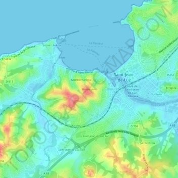 Mappa topografica Bordagain, altitudine, rilievo