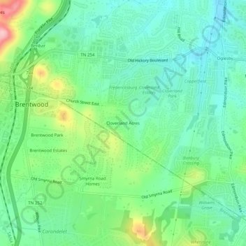 Mappa topografica Cloverland Acres, altitudine, rilievo
