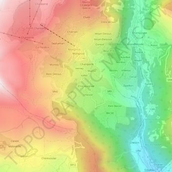 Mappa topografica Champagnod, altitudine, rilievo