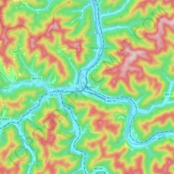 Mappa topografica Logan, altitudine, rilievo