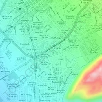 Mappa topografica LL, altitudine, rilievo