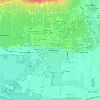 Mappa topografica Le Verger, altitudine, rilievo