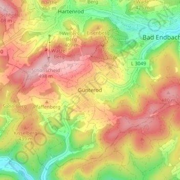 Mappa topografica Günterod, altitudine, rilievo