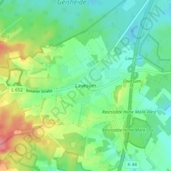 Mappa topografica Lavesum, altitudine, rilievo