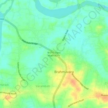 Mappa topografica Bramhavara Akashavani, altitudine, rilievo